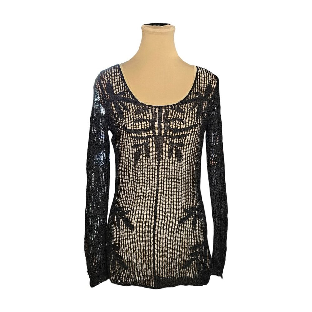 One Girl Who Black Lace Long Sleeve w/ Beige Mesh underneath Sz M